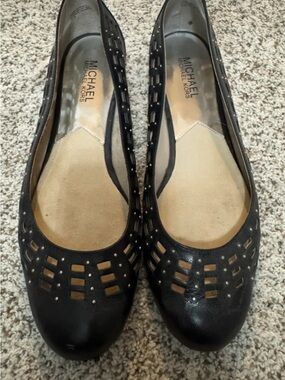 Michael Kors Black Perforated Stud Ballet Flats